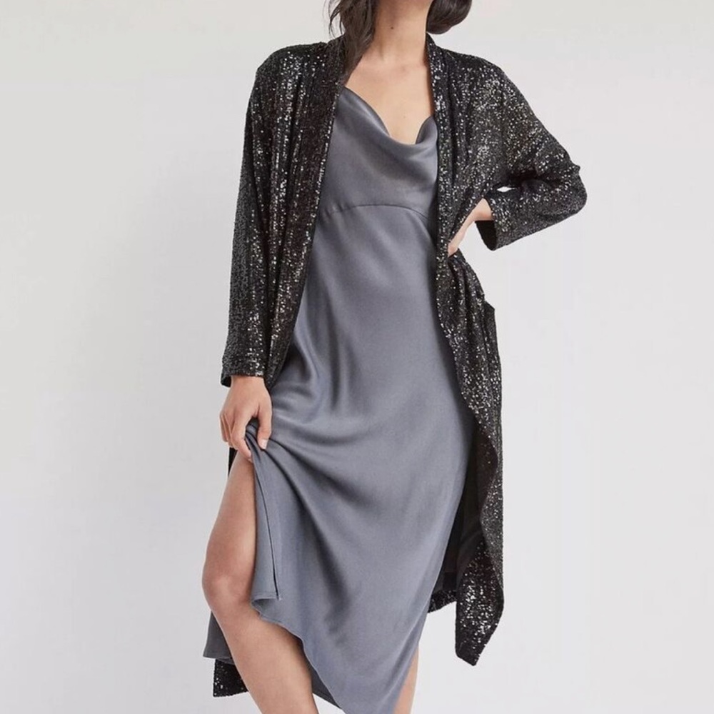 BB Dakota black sequin duster, size small